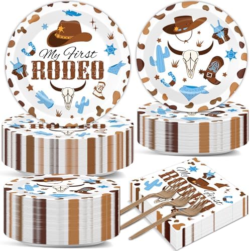 50 Guests My First Rodeo Birthday Party Supplies Decoration 1st Rodeo Party Birthday Plates and Napkins Forks Western Cowboy Tableware My First Rodeo Paper Plates for Boy Baby Shower Party 200PCS by gisgfim