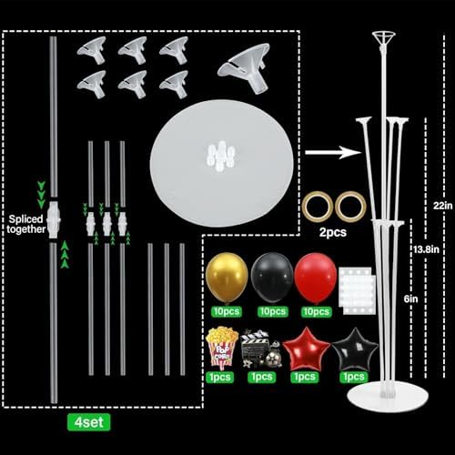 Naozinebi 4 Sets Movie Night Birthday Party Balloons Stand Kit Party Decor - Image 2