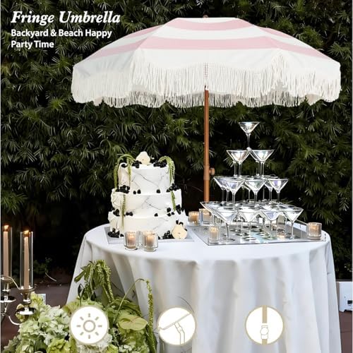 AMMSUN Boho Fringe Umbrella, 6.5ft Outdoor Umbrella with Tassel - Image 5