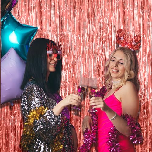 10 Pack Rose Gold Fringe Curtain Backdrop Birthday Bachelorette Party Decorations Metallic Tinsel Streamers Foil Backdrop Christmas Graduation Wedding New Year Party Decorations - Image 3