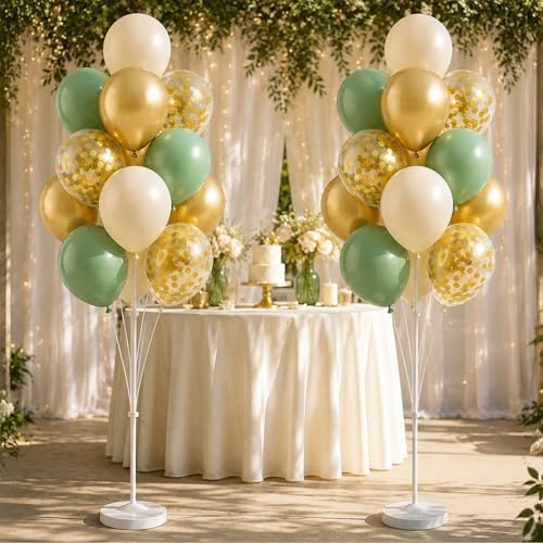 Sage Green Gold Balloon Column Stand Kit with Base Pole,for Party Decor - Image 6