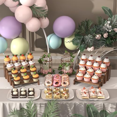 2 Set Wooden Tiered Risers Display Stands for Vendor Events,Stackable Wood Cupcake Display Stand,Farmhouse Decor Wood Dessert Table Display Set,Vendor Booth Display Items,Food Display Risers for Party - Image 2