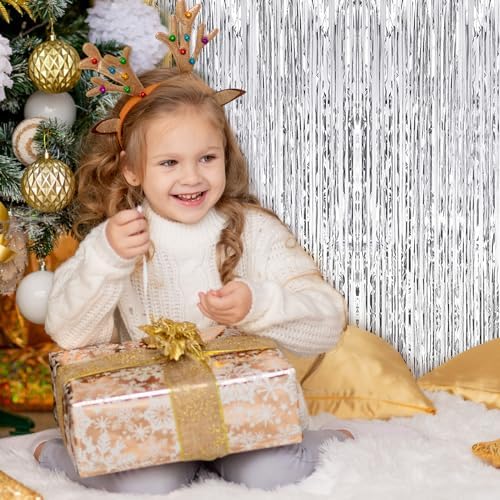 10 Pack Silver Foil Curtain Backdrop 3.2ft x 9.8ft Metallic Tinsel Foil Fringe Curtains Streamer Photo Booth Backdrop for Birthday Party Engagement Bachelorette Party Decorations (Silver) - Image 6