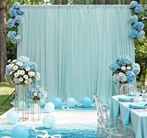 MEETSKY Light Green Backdrop for Parties Wedding Cyan Backdrop Curtains Rod Pocket Drapes Fabric Decoration for Grils Birthday Backdrops Party Baby Shower Photoshoot,5ft x 10ft,2 Panels by MEETSKY