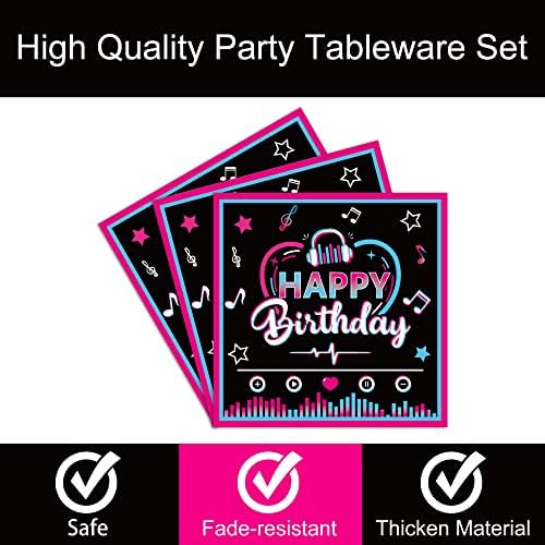 96 Pcs Music Party Supplies Tableware Set for Girls, Music Theme Birthday Party Plates Napkins Forks Packs Decorations for Birthday Baby Shower Celebration, 24 Guests - Image 3