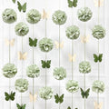 Sage Green Party Decorations Tissue Flowers Pom Pom Olive Green Beige 3D Butterfly Hanging Paper Garland Streamer Banner for Spring Themed Birthday Wedding Shower Tea Party Home Decor Supplies by pinkblume