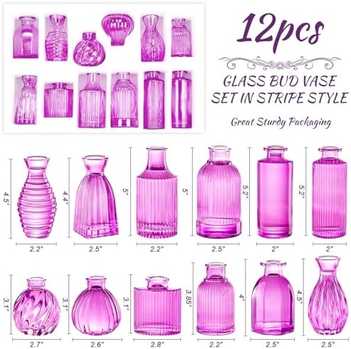 12PCS Hot Pink Vase Small Colored Flower Bud Vases - Image 2