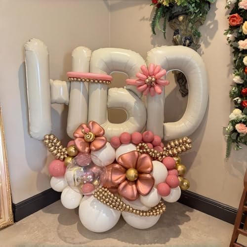 40 Inch Cream HBD Balloons for Boho Birthday Party Decorations, Giant Beige HBD Letter Foil Mylar Balloon Banner Helium Supported, Ivory White Sand Neutral Happy Birthday Sign for Girls Women Boys Men - Image 3
