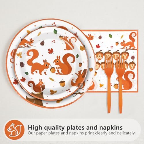 96Pcs Fall Squirrel Party Decorations Animal Woodland Plate, Serves 24 - Image 2
