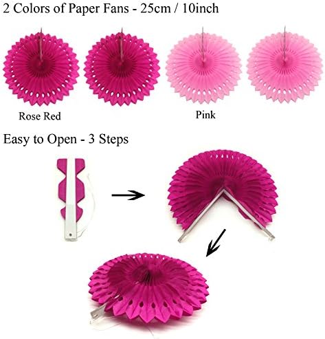 ZERODECO Party Decoration, 21 Pcs Pink Hanging Paper Fans, Pom Poms Flowers, Garlands String Polka Dot and Triangle Bunting Flags for Birthday Parties, Bridal Showers, Baby Showers, Wedding - Image 3