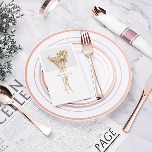 BESTVIP 350 Piece Rose Gold Plastic Plates for 50 Guests - Image 5