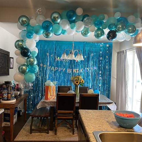 Teal Fringe Curtain Backdrop 3 Pack, 3.2 x 8.2 FT Party Decorations - Image 4