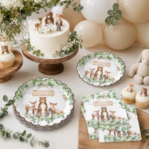 50 Pcs Woodland Baby Shower Plates and Napkins, 7 Inch Forest Animal Set - Image 6