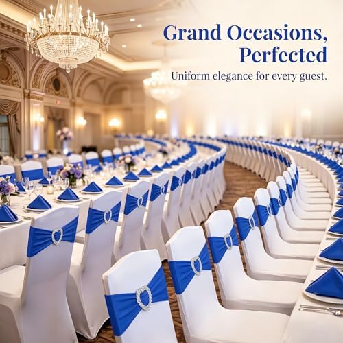 150 Pieces Chair Sashes & Bows - Stretch Spandex Chair Cover Band with Buckle for Wedding, Hotel Banquet, Birthday Party & Home Bulk Decorations (Royal Blue) - Image 6