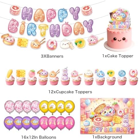 Squishy Birthday Party Decorations - Dumpling Squishy Party Supplies with Backdrop, Banners, Cake & Cupcake Toppers, Balloons for Kids Cute Kawaii Squishy Theme Birthday - Image 2
