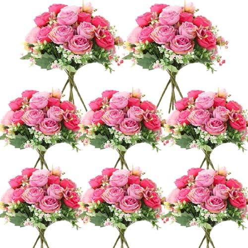 Geosar 8 Bundles Artificial Peonies Flowers,Rose Pink, Light Pink by Geosar