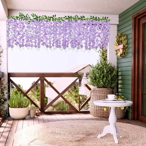 ZINHO 60 Branches Wisteria Hanging Flowers, Artificial Wisteria Flowers Garland for Wedding Arch Ceremony Party Garden Home Backdrop Decor (Purple White) - Image 5