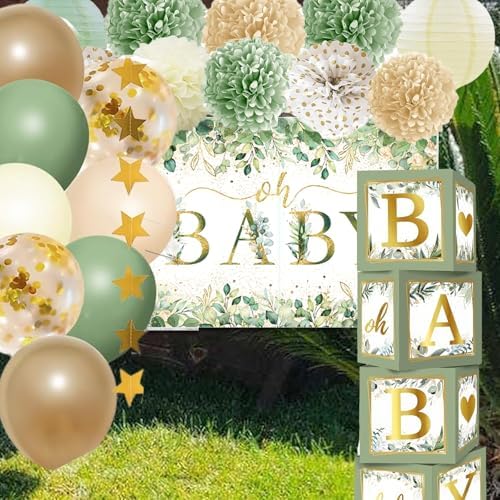 Sage Green Baby Shower Decorations Gender Neutral Baby Shower Decorations Welcome Baby Banner Sage Green Balloons Paper Lanterns Pom Tablecloth Neutral Gender Reveal Birthday Party Supplies - Image 6