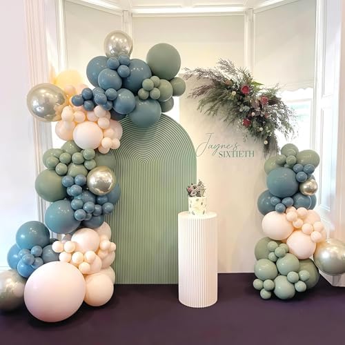 Dusty Sage Green Blue Gold Balloon Garland Kit, 107 PCS Pastel Olive Green Slate Blue Beige Metallic Gold Balloon Arch Kit for Women Men Boho Birthday Wedding Baby Bridal Shower Party Decorations - Image 6