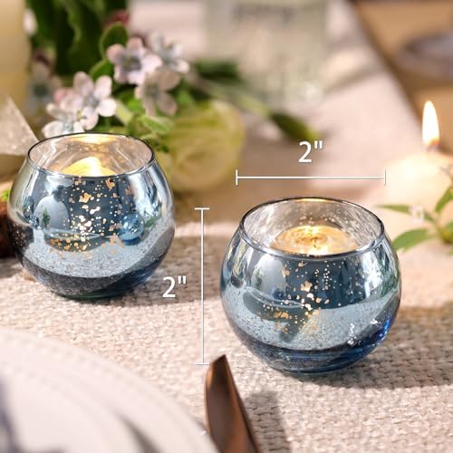 Volens Round Blue Votive Candle Holder Set of 12, Mercury Glass Votives - Image 2
