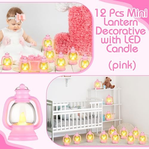 Ferraycle 12 Pcs Mini Lanterns Bulk 4 Inch Pink Lamp Table Centerpieces - Image 5