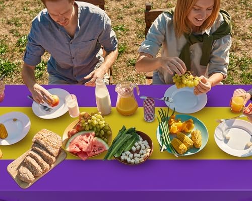 Oudain 3 Pcs Plastic Disposable Table Cloth 54" x 108", Gold, Purple - Image 5