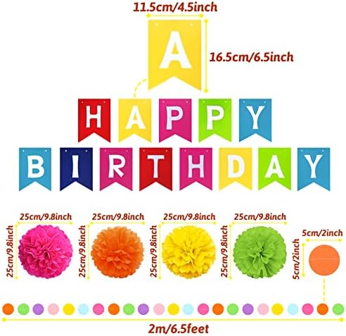 Multicolor Birthday Decorations - Happy Birthday Banner, Paper Pompoms, Confetti, Balloons, Hanging Garland, Swirl Streamers for Boys and Girls Party Decor - Image 6
