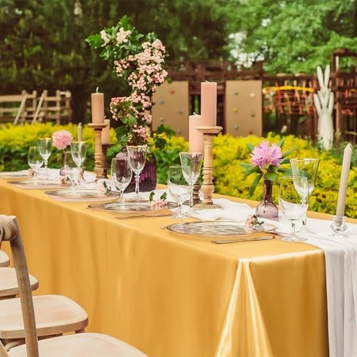 TURSTIN 4 Pack Gold Satin Tablecloth 102 x 58 Inch Overlay Table Cover - Image 6