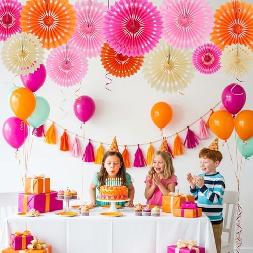 BEISHIDA Honeycomb Round Paper Fans Pink Orange White Hanging Party Decor - Image 5