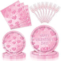 96 Pieces Valentine’s Day Tableware Set – Pink Heart Disposable Plates and Napkins for Romantic Dinners, Weddings, Anniversaries, and Valentine Parties – Serves 24 Guests by GistomeHome