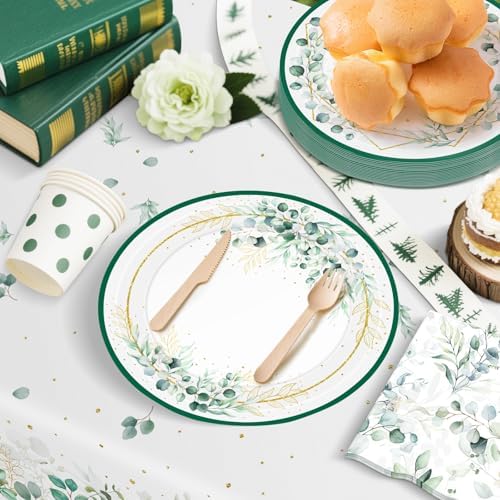 40 Pcs Sage Green Plates and Napkins - Sage Green Party Decorations Tableware Set, Disposable Round Paper Plates Eucalyptus Napkins for Birthday Bridal Wedding Baby Shower Party Supplies, Serves 20 - Image 5