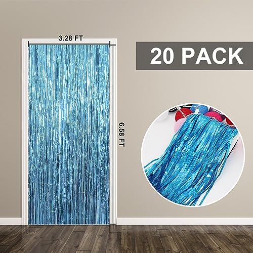 20 Pack Foil Curtain Backdrop Blue Metallic Tinsel Foil Fringe Curtains Photo Booth Props for Birthday Wedding Engagement Baby Shower Bachelorette Christmas Holiday Celebration Party Decorations - Image 7