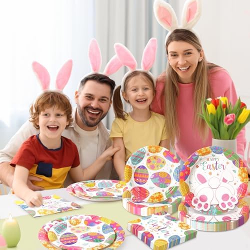 Happy Easter Plates and Napkins, 72PCS Colorful Easter Party Supplies, Bunny and Eggs Disposable Paper Plates, Spring Party Supplies, Rabbits Easter Party Decorations Serves 24 - Image 7