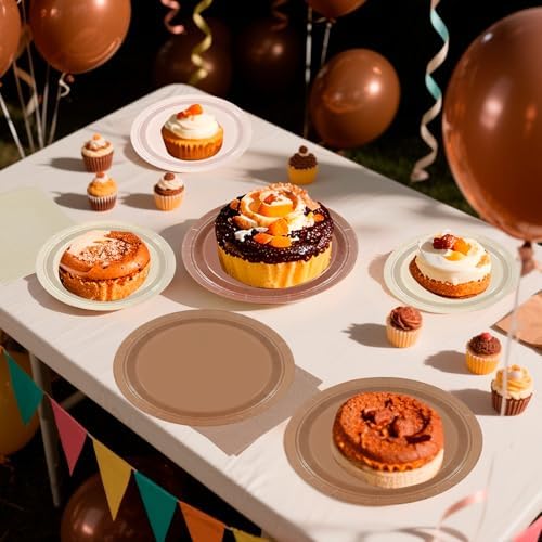 180Pcs Brown Party Supplies Boho Paper Plates and Napkins Serve 60 - Image 4