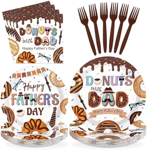 96 Pcs Donuts with Dad Decorations Fathers Day Plates，Serves 24 by Greencian