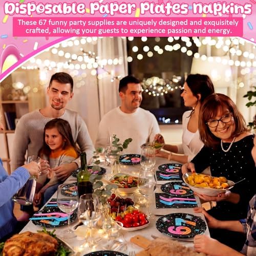 Hushee 96 Pcs 67 Birthday Plates and Napkins Party Decoration, Blue Pink - Image 4
