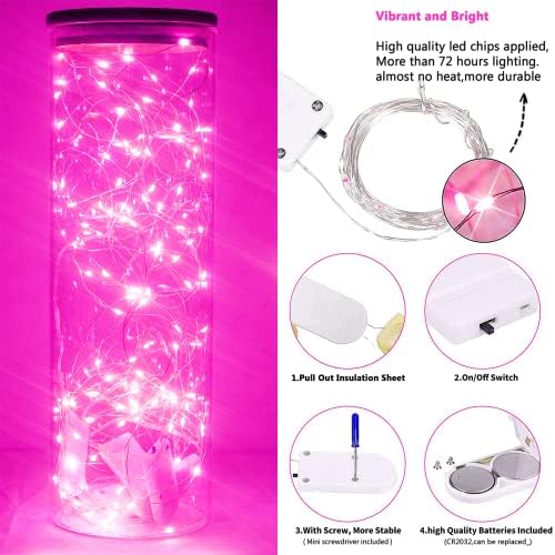 SmilingTown 15 Packs 20 Led Pink Fairy String Lights Battery Operated 6.6ft Silver Wire Firefly Starry Lights Waterproof for Bedroom DIY Table Bottle Wedding Valentine's Day Party Decor - Image 3