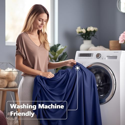 Wish Care 2 Pack Navy Blue Spandex Table Clothes for 8 Foot Rectangle Tables, 8FT Wrinkle Free Fitted Tablecloths Ruffles Design Table Cover for Party, Banquet, Wedding and Events - Image 4