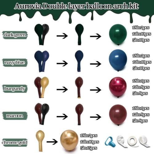 Red Blue Green Balloon Arch Double Stuffed Dark Emerald Green Burgundy Gold Balloon Garland Kit for Christmas New Year Gothic Halloween Birthday Wedding Anniversary Party Decorations - Image 3