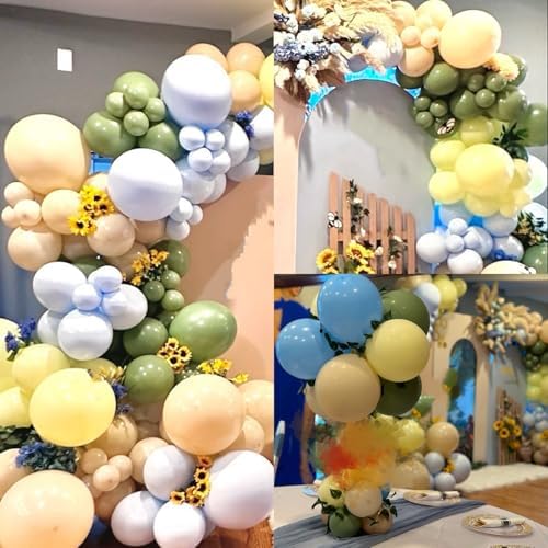 Green Blue Yellow Beige Balloons Arch Birthday Decorations Bear Baby Shower - Image 2