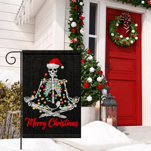 Merry Christmas Garden Flag Gothic Santa Hat Skeleton Outdoor Yard Decor - Image 6