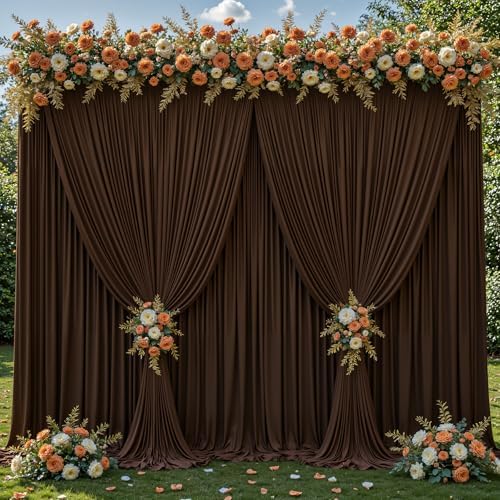 20x10ft Brown Backdrop Curtain Panels for Parties - Wrinkle Free Polyester Photo Curtain Backdrop Wedding Back Drop Fabric Drapes for Party Decorations Background for Photography by WishCare