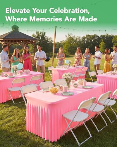 Spandex Table Cover Skirts with Floor-Length Ruffle, 6 ft, Pink, 6 Pack - Image 2