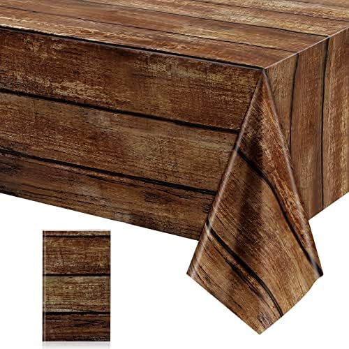 Irenare 1 Pcs Brown Wood Grain Western Tablecloth Plastic by Irenare