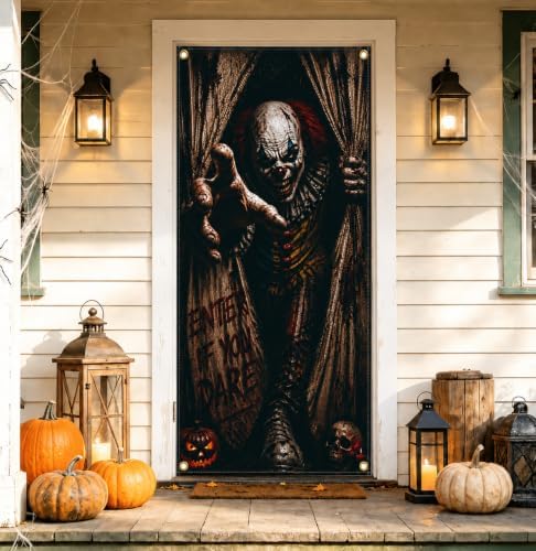 Halloween Creepy Clown Door Banner 35.4 x 78.7 Inch Polyester Door Cover, Horror Circus Entrance Decoration for Front Door Porch Entryway Haunted House, Halloween Home Decor by Unknown