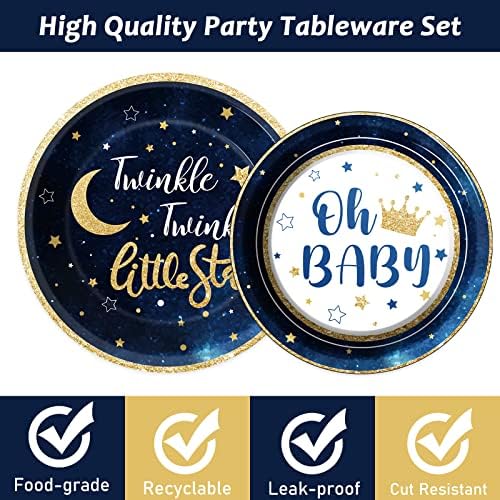Wiooffen 96 Pcs Twinkle Twinkle Little Star Party Gender Reveal Supplies for 24 Guests Baby Shower Plates Napkins Forks Tableware Set Disposable for Baby Girls or Boys - Image 3