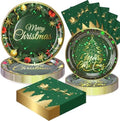 72PCS Christmas Plates and Napkins for Party Decorations, Set of 24 Merry Christmas Disposable Tableware Supplies,Green Gold Christma Tree Paper Plates for Christmas in July Party by FightingtoAchieve