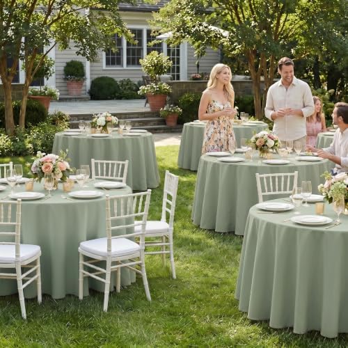 Fitable 6 Pack Sage Green Round Tablecloths - 70 Inches in Diameter - Image 2