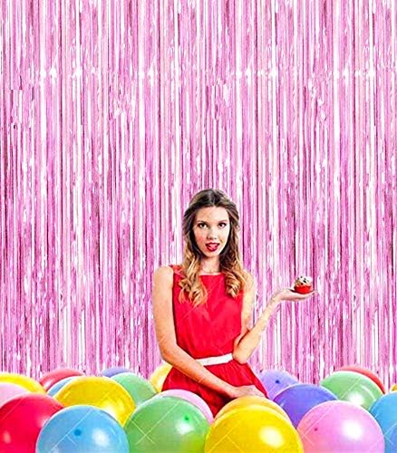 2 Pcs 3.2ft x 8.2ft Shiny Pink Metallic Tinsel Foil Fringe Curtains Photo Booth Pink Backdrop for Birthday Wedding Bridal Shower Baby Shower Bachelorette Party Decorations - Image 3