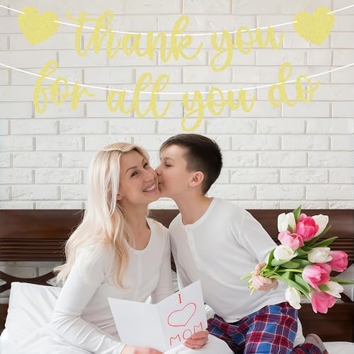Pre-strung Thank You for All You Do Banner - Gold Glitter Appreciation Party Decorations Supplies for Family elders Employee Coworker Staff Teacher, Photo Booth Prop - Image 4